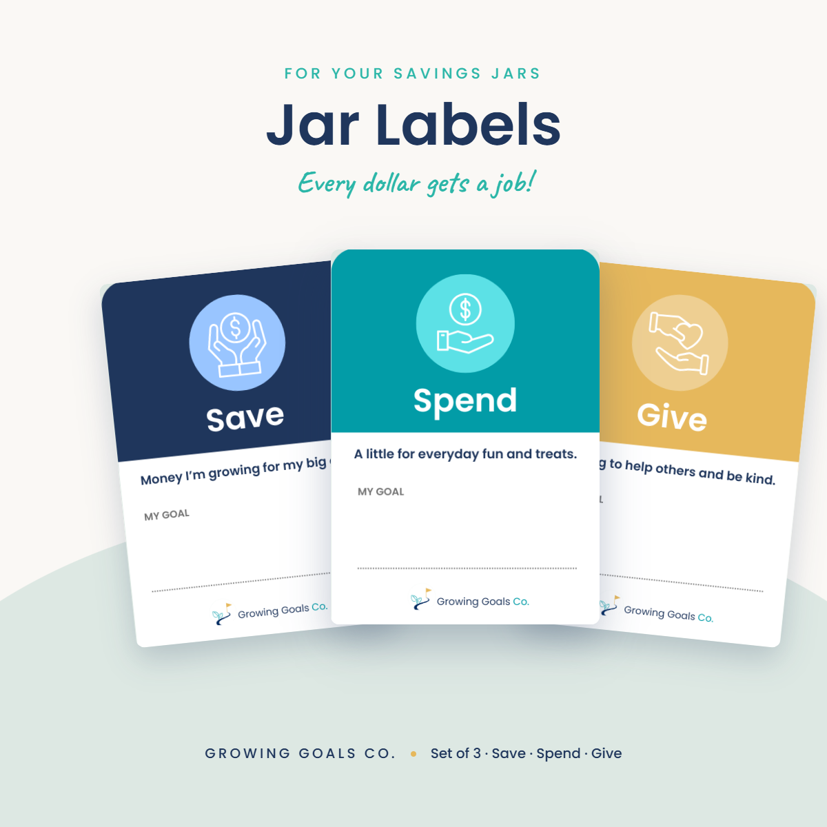 Savings Jar Stickers - Save, Spend & Give Labels + Free bonus download of Goal Dollar Printables